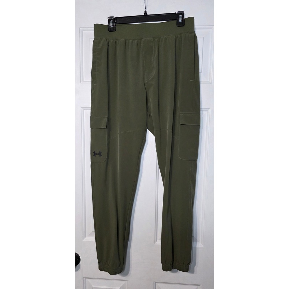 Under Armour Mens Cargo Joggers Olive Green Stretch Training Pants Large LG